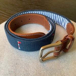 JT Spencer Embroidered Golf Belt Front Nine Navy Leather Size 40
